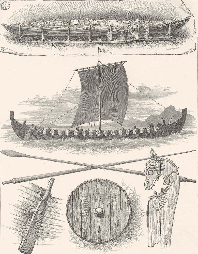 NORWAY. The Viking's Ship 1890 old antique vintage print picture